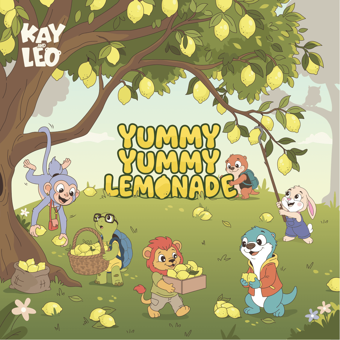 Portada de Yummy Yummy Limonada, libro 2: los amigos recogen limones bajo el gran limonero.